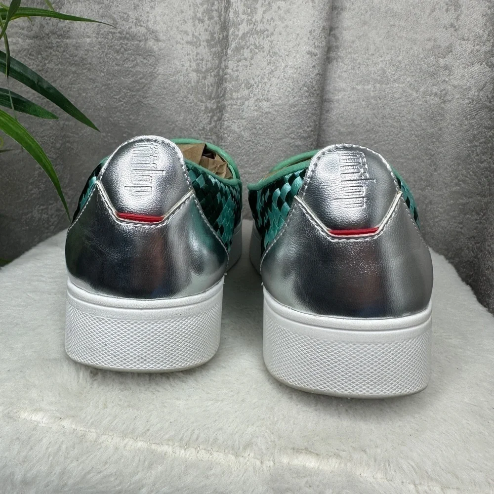 Fitflop Women’s Rally Checkered Woven Slip On Sneakers Green EUR 38.5 / US 7.5
